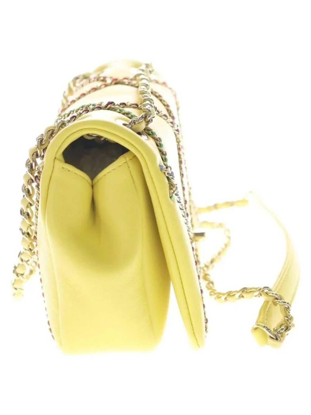 Chanel CC Logo Lambskin Flap Chain Shoulder Bag Yellow